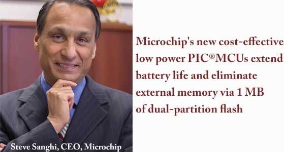 Microchip’s new cost-effective low power PIC®MCUs extend battery life and eliminate external memory via 1 MB of dual-partition flash
