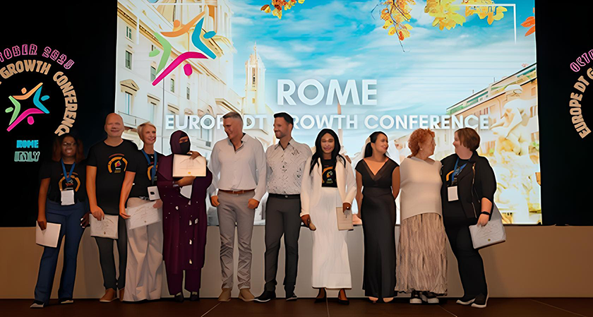 Darren and Mike with international speakers at a digital business conference in Rome focused on online growth, mindset, and global entrepreneurship.