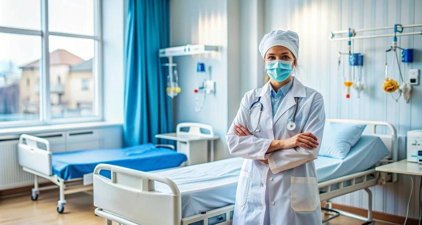 Hospital administrators looking at data on a screen