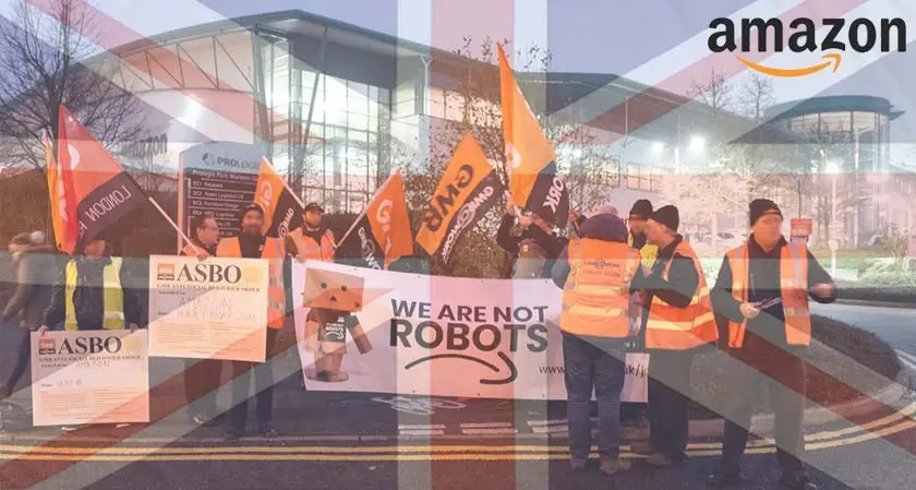 Amazon workers stopped work at the U.K. warehouse to protest pay