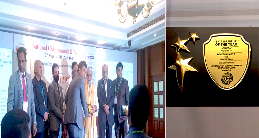 Devesh Chawla, Founder, CEO, of Chatur Ideas wins “Entrepreneur of the year award 2018”