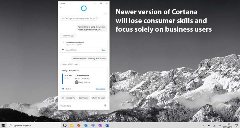 Newer version of Cortana will lose consumer skills and focus solely on business users